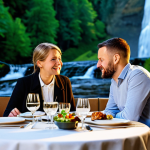 Romantic Dinner in the Ardennes**

"A couple enjoying a romantic dinner at a restaurant next to a waterfall in the Ardennes, Belgium. The setting is intimate with soft lighting, the table is set with fine dining ware. They are fully clothed in appropriate attire. Safe for work, professional photography, perfect anatomy, natural proportions, family-friendly, high quality."

**