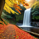 Beekbergen Waterfall in Autumn**

"A small, charming waterfall surrounded by autumn foliage in the forests near Beekbergen, Netherlands. Fully clothed hikers admire the scene. The trees are ablaze with red, orange, and yellow leaves.  Sunlight filters through the canopy. Perfect anatomy, correct proportions, natural pose.  Professional photography, high quality, safe for work, appropriate content, fully clothed, family-friendly, modest setting."

**