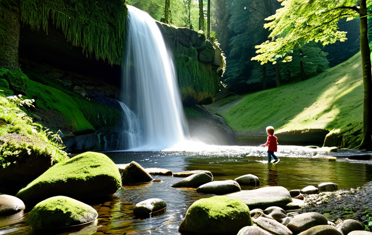 폭포 근처 숲길 산책로 - Calming Waterfall Scene**
"A serene waterfall in Sauerland, Germany, surrounded by lush green fores...